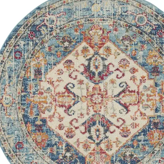 Ivory and Light Blue Distressed Area Rug Photo 8