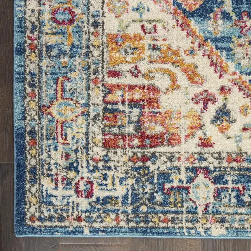 Ivory And Blue Oriental Distressed Area Rug Photo 9
