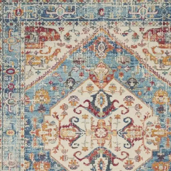 Ivory And Blue Oriental Distressed Area Rug Photo 1