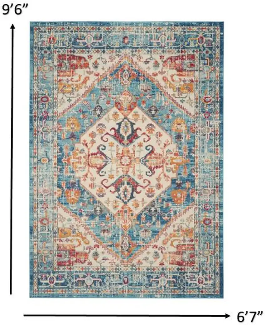 Ivory and Light Blue Distressed Area Rug Photo 4