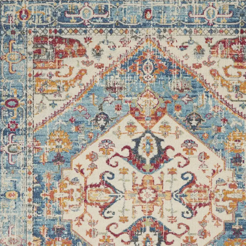 Ivory And Blue Oriental Distressed Area Rug Photo 6