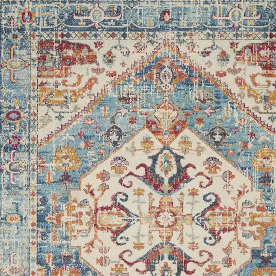 Ivory And Blue Oriental Distressed Area Rug Photo 6