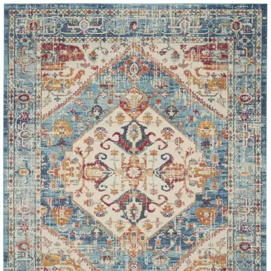 Ivory And Blue Oriental Distressed Area Rug Photo 8