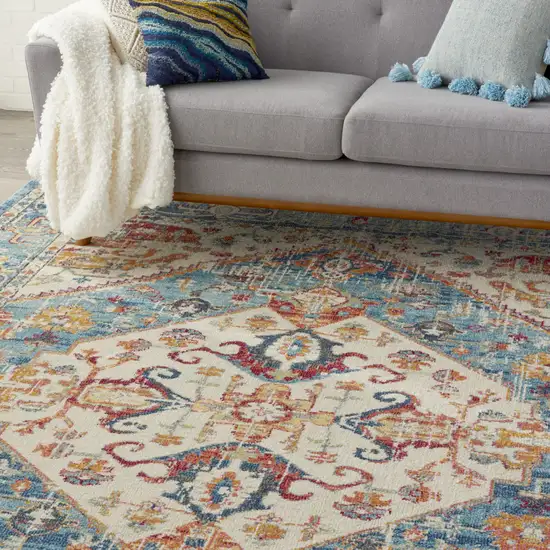 Ivory And Blue Oriental Distressed Area Rug Photo 6