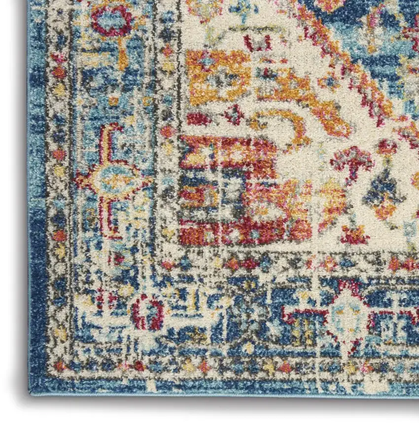 Ivory And Blue Oriental Distressed Area Rug Photo 8