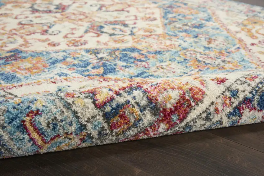 Ivory And Blue Oriental Distressed Area Rug Photo 7