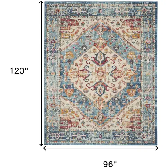 Ivory And Blue Oriental Distressed Area Rug Photo 3