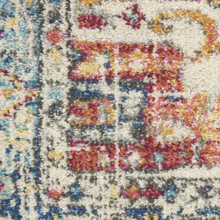 Ivory and Light Blue Distressed Runner Rug Photo 3