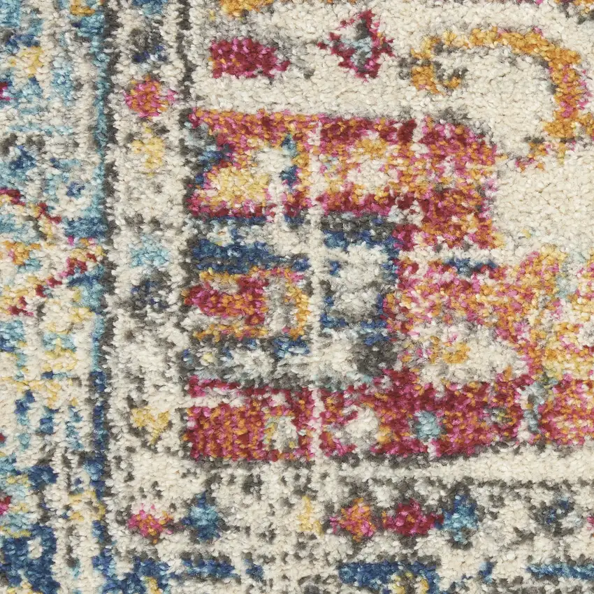 8' Ivory And Blue Oriental Distressed Runner Rug Photo 4