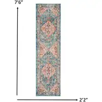 Photo of Ivory and Light Blue Distressed Runner Rug