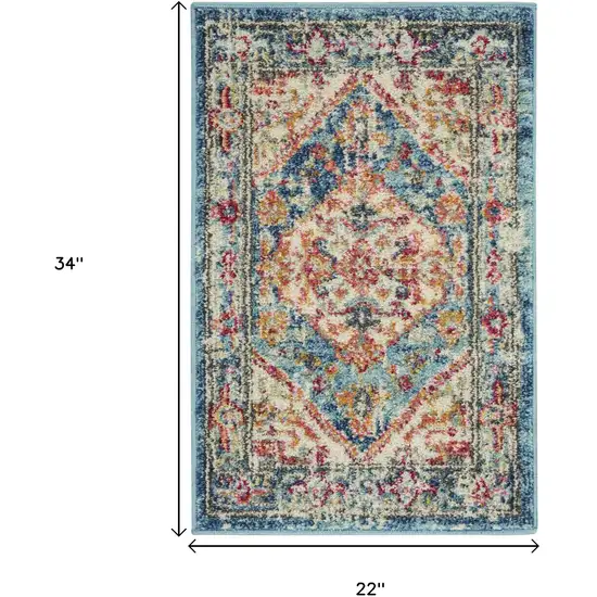 Ivory And Blue Oriental Distressed Area Rug Photo 3