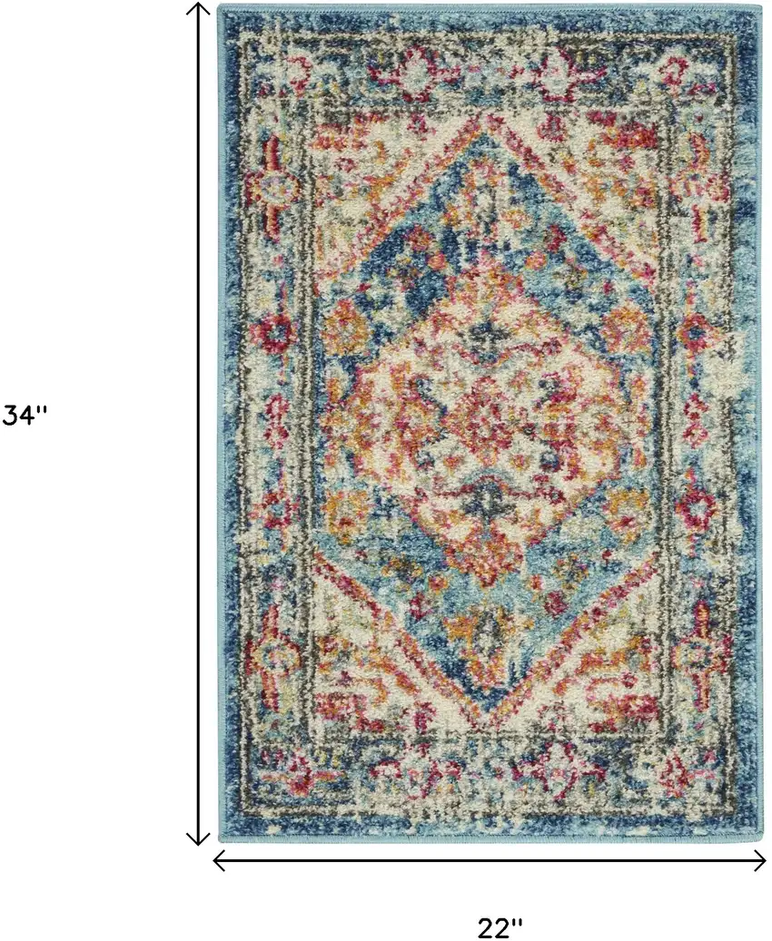 Ivory And Blue Oriental Distressed Area Rug Photo 3