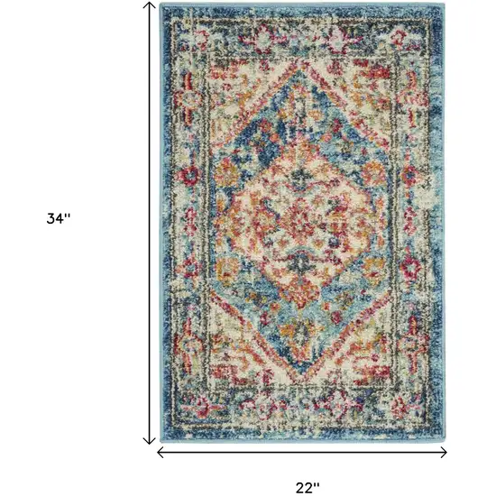 Ivory And Blue Oriental Distressed Area Rug Photo 3