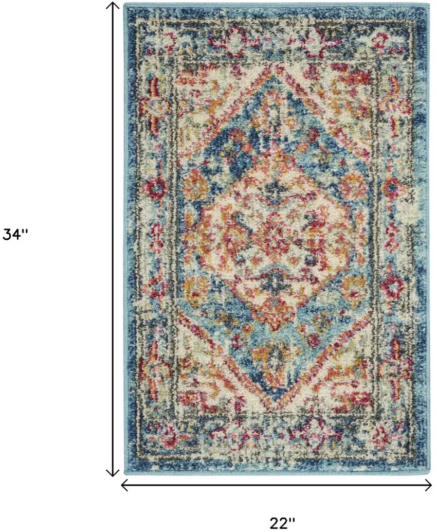 Ivory And Blue Oriental Distressed Area Rug Photo 3