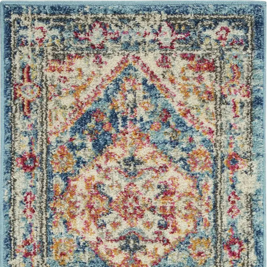 Ivory And Blue Oriental Distressed Area Rug Photo 7