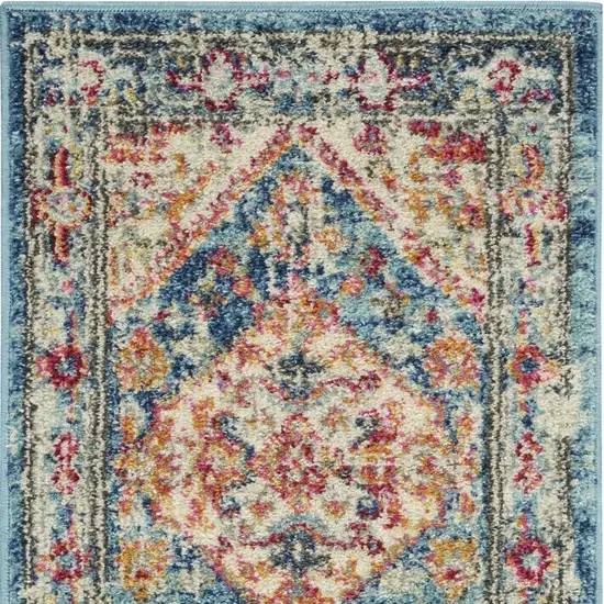 Ivory And Blue Oriental Distressed Area Rug Photo 7