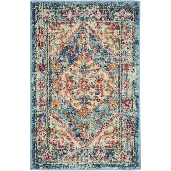 Ivory And Blue Oriental Distressed Area Rug Photo 1