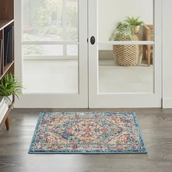 Ivory And Blue Oriental Distressed Area Rug Photo 8