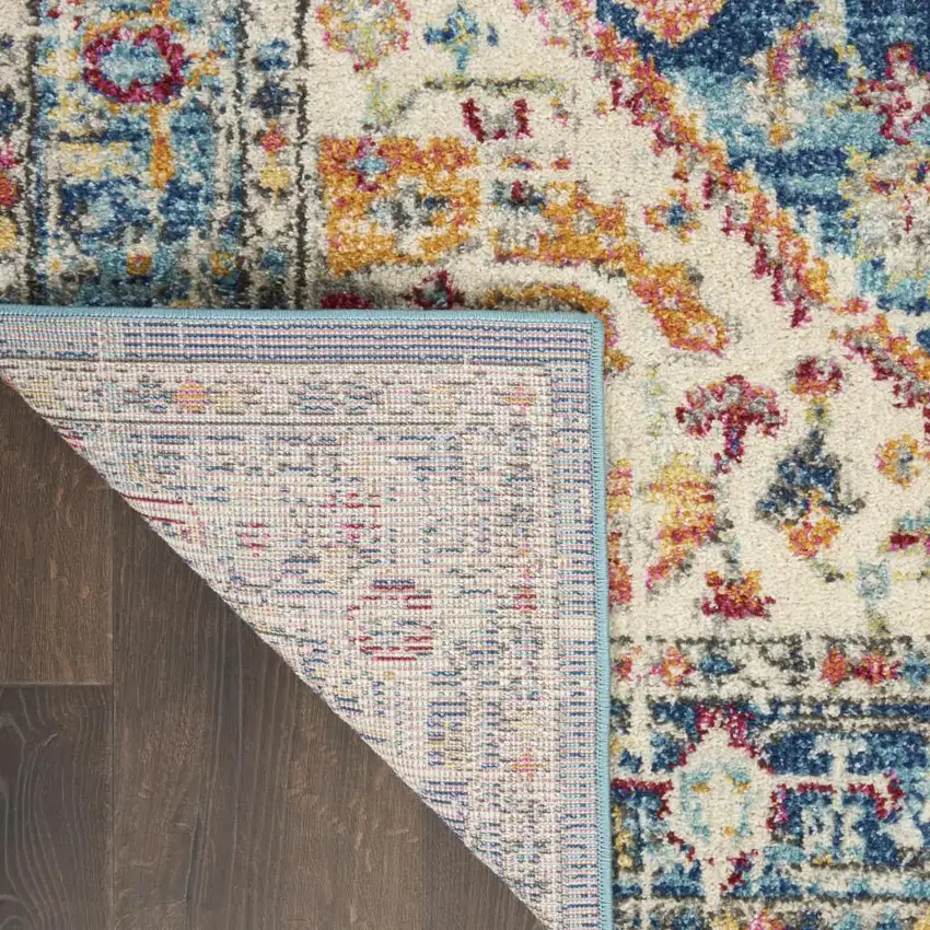 Ivory And Blue Oriental Distressed Area Rug Photo 9