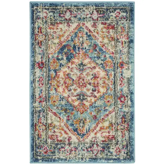 Ivory And Blue Oriental Distressed Area Rug Photo 8