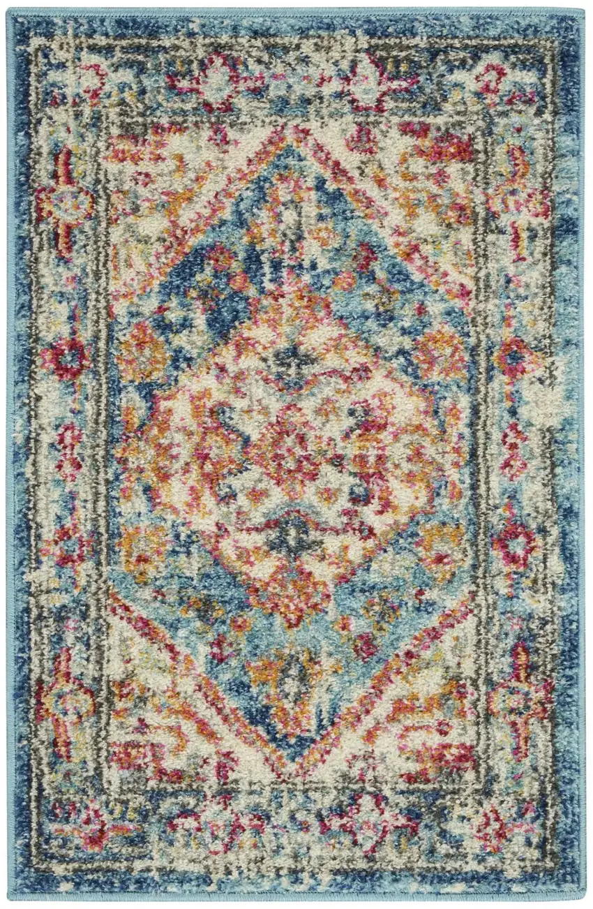 Ivory And Blue Oriental Distressed Area Rug Photo 8