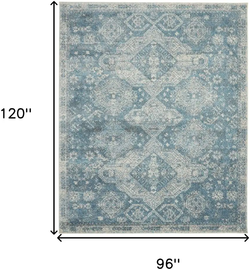 Ivory and Light Blue Geometric Distressed Area Rug Photo 3
