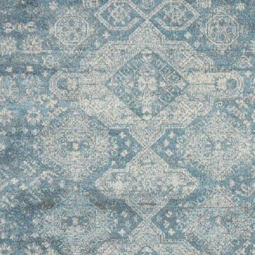 Ivory and Light Blue Geometric Distressed Area Rug Photo 6