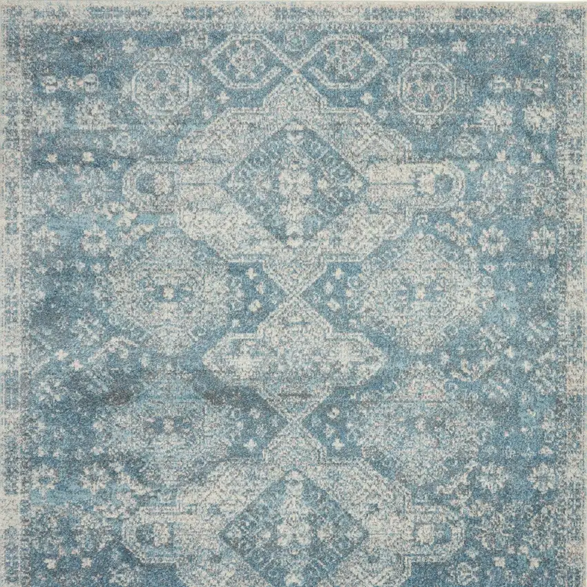 Ivory and Light Blue Geometric Distressed Area Rug Photo 7