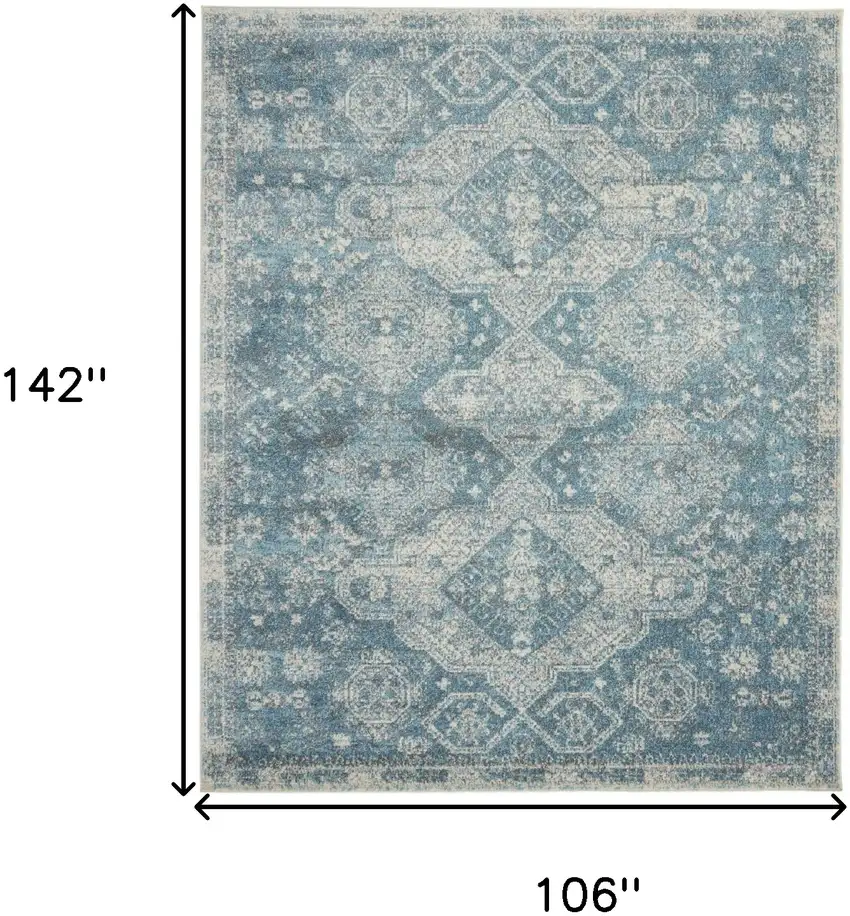 Ivory and Light Blue Geometric Distressed Area Rug Photo 3