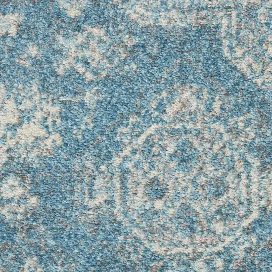 Ivory and Light Blue Geometric Distressed Area Rug Photo 8
