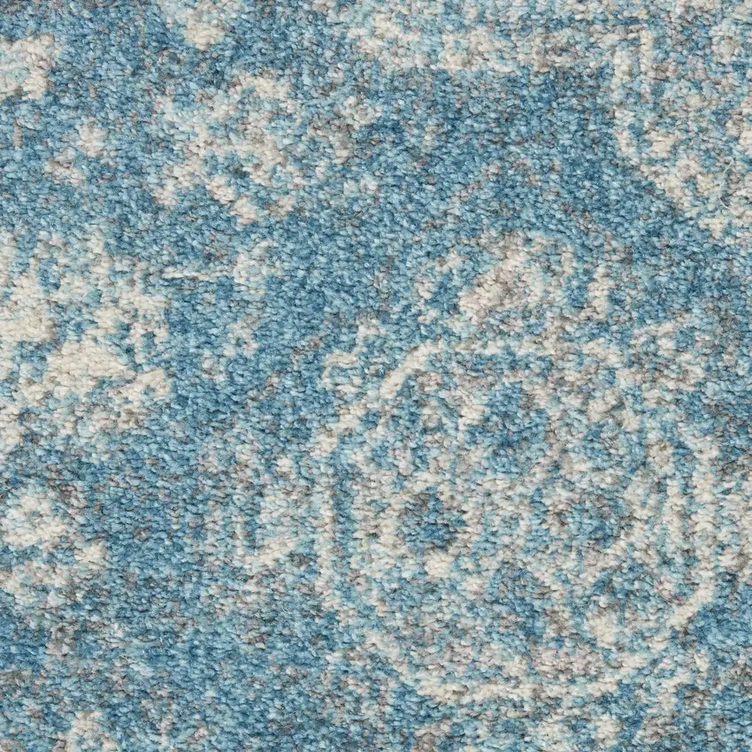 Ivory and Light Blue Geometric Distressed Area Rug Photo 8