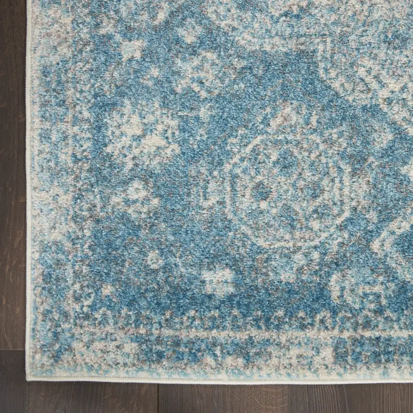 Ivory and Light Blue Geometric Distressed Area Rug Photo 9