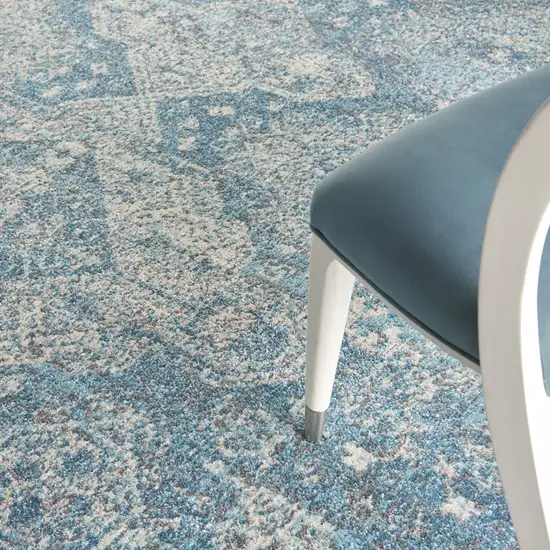 Ivory and Light Blue Geometric Distressed Area Rug Photo 7