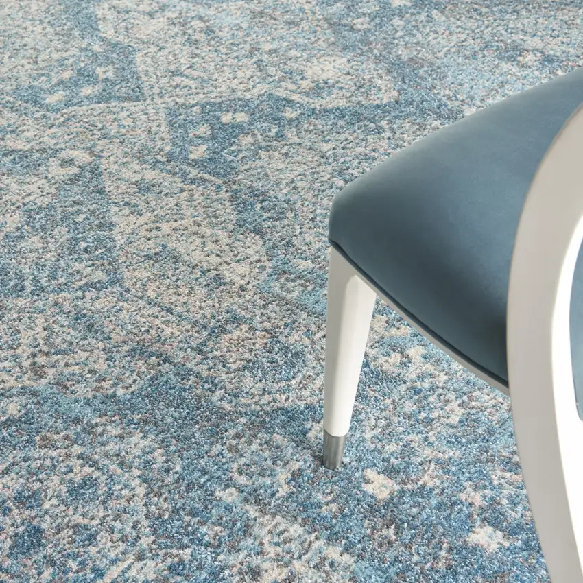 Ivory and Light Blue Geometric Distressed Area Rug Photo 7