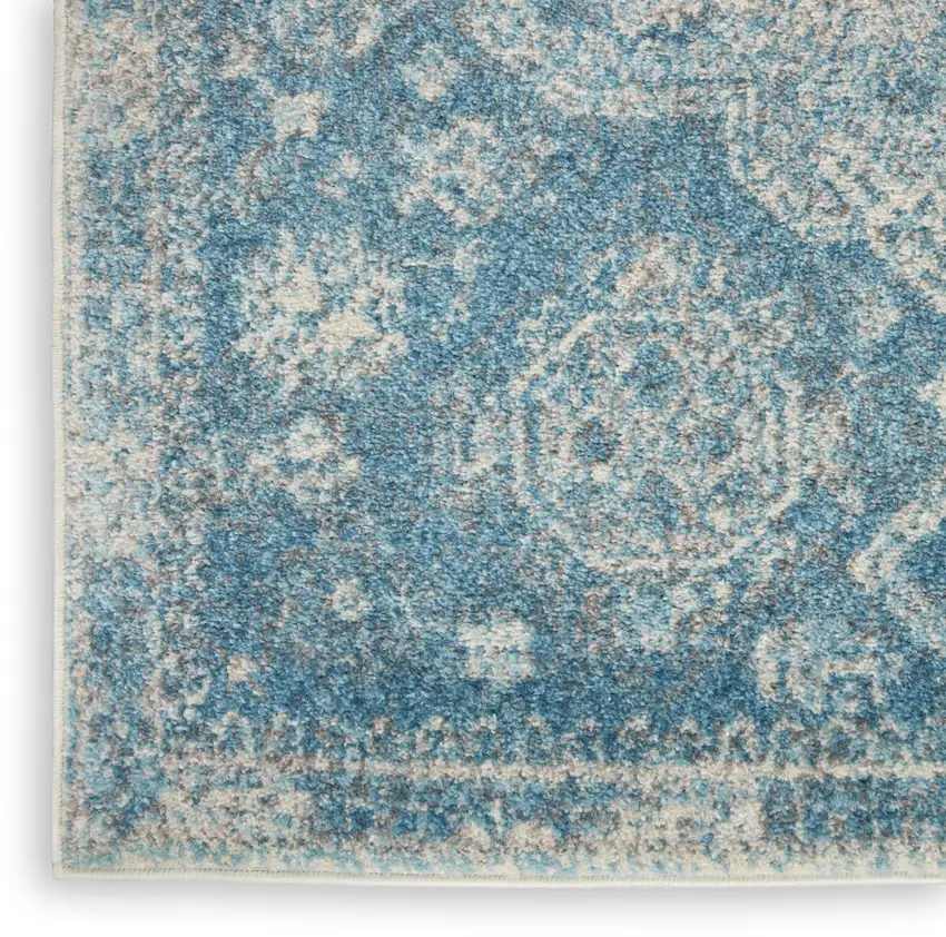 Ivory and Light Blue Geometric Distressed Area Rug Photo 6