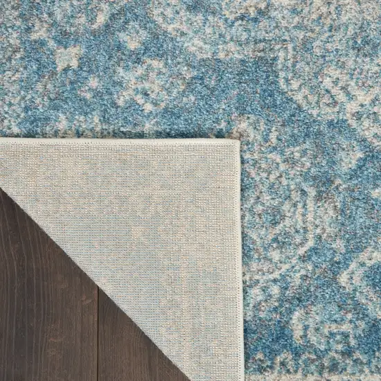 Ivory and Light Blue Geometric Distressed Area Rug Photo 8