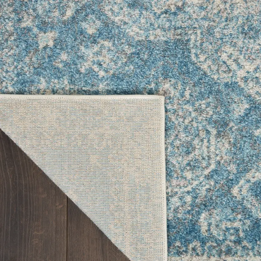 Ivory and Light Blue Geometric Distressed Area Rug Photo 8