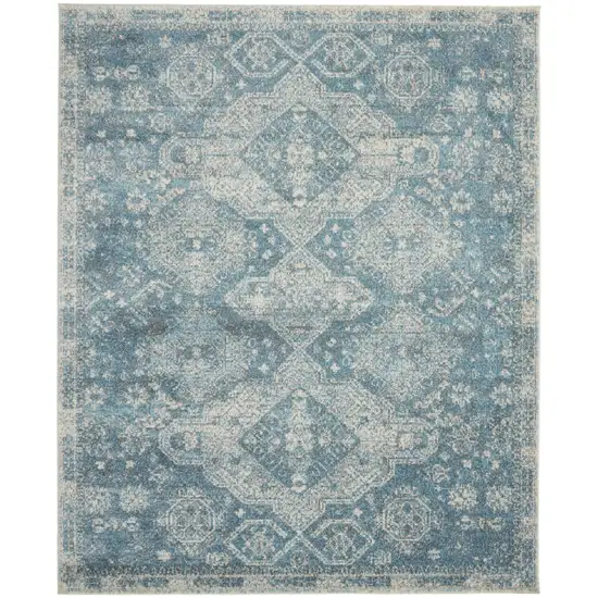 Ivory and Light Blue Geometric Distressed Area Rug Photo 1