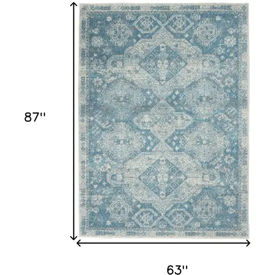 Ivory and Light Blue Medallion Distressed Area Rug Photo 3