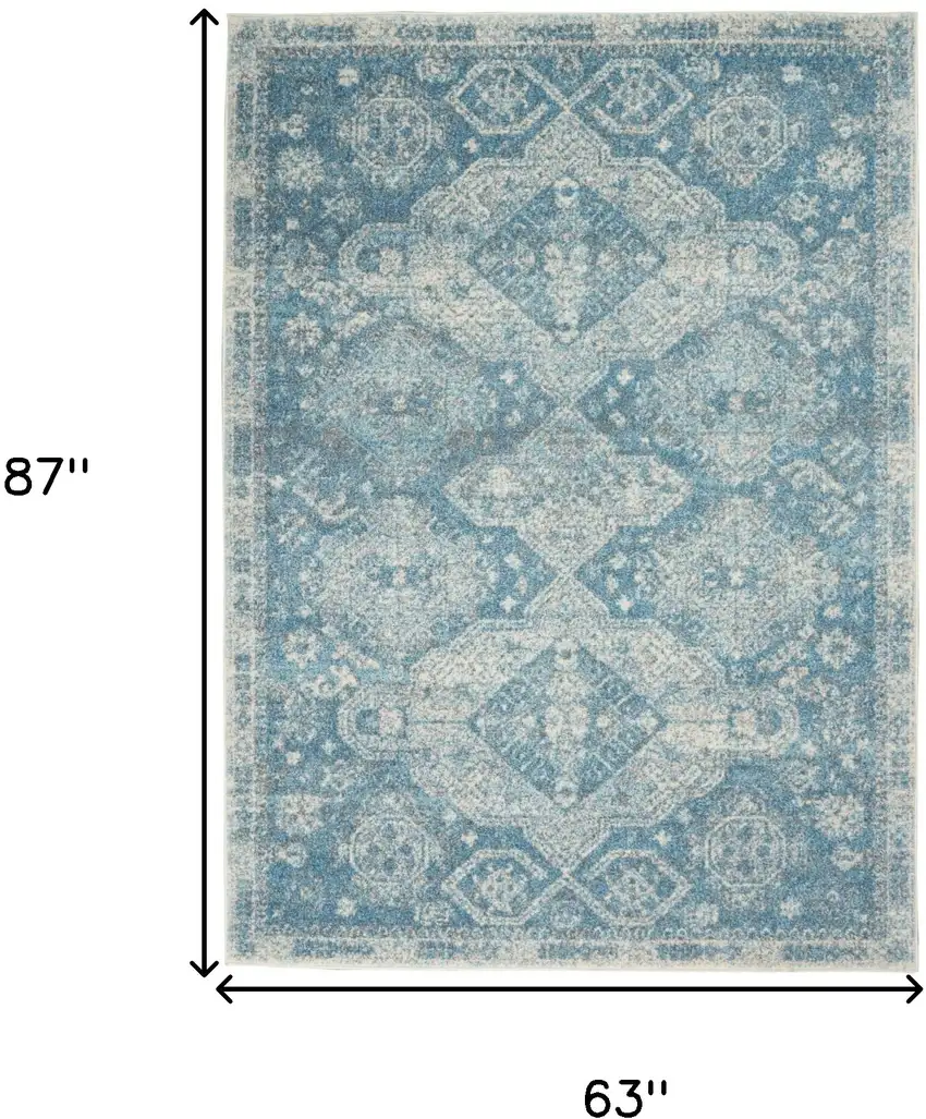 Ivory and Light Blue Medallion Distressed Area Rug Photo 3