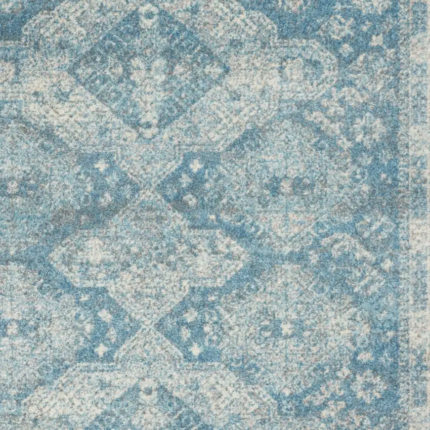 Ivory and Light Blue Medallion Distressed Area Rug Photo 6