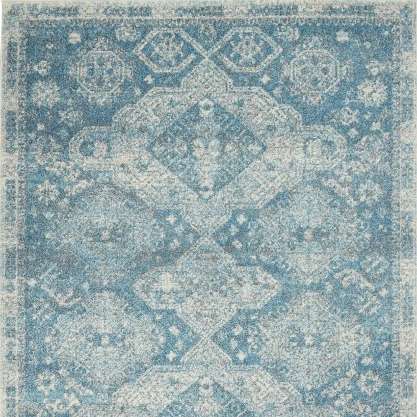 Ivory and Light Blue Medallion Distressed Area Rug Photo 7