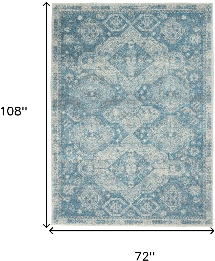 Ivory and Light Blue Medallion Distressed Area Rug Photo 3