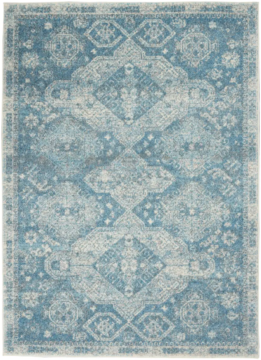 Ivory and Light Blue Medallion Distressed Area Rug Photo 2