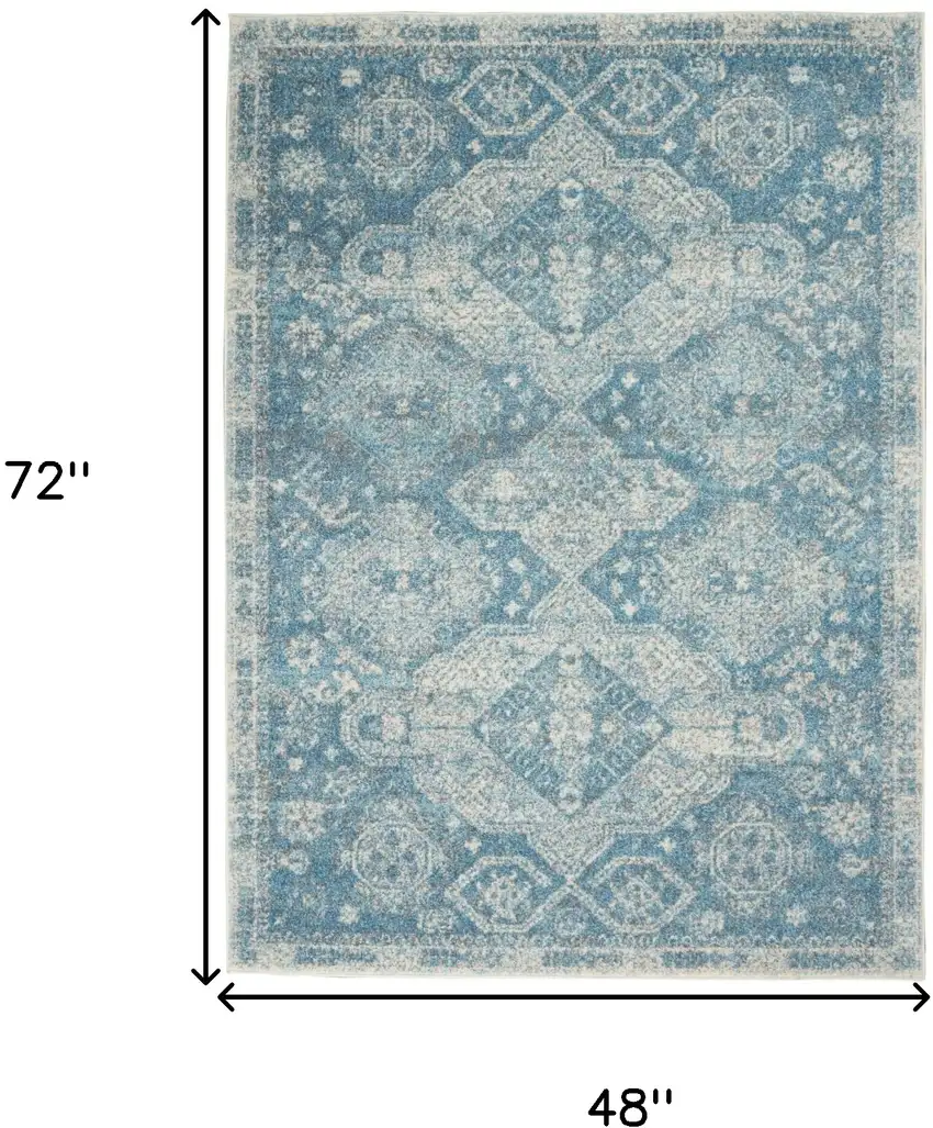 Ivory and Light Blue Oriental Distressed Area Rug Photo 3