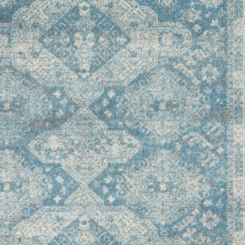 Ivory and Light Blue Oriental Distressed Area Rug Photo 6