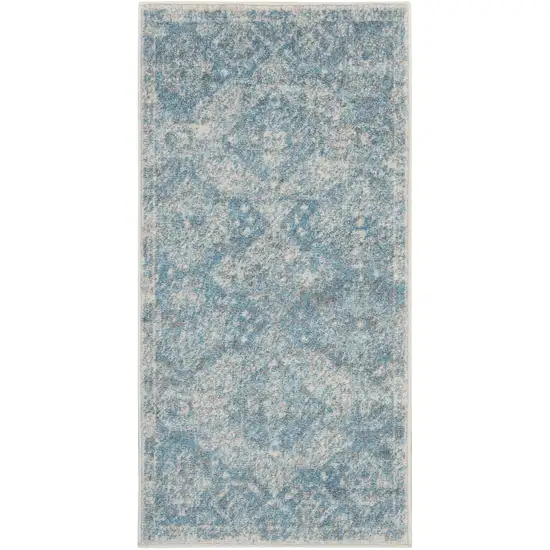 Ivory and Light Blue Oriental Distressed Area Rug Photo 2
