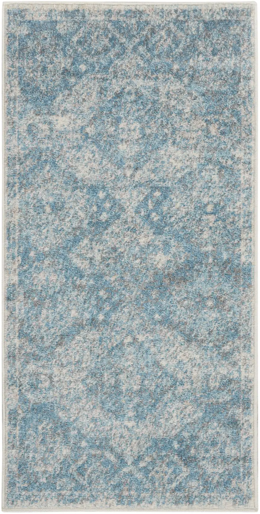 Ivory and Light Blue Oriental Distressed Area Rug Photo 2