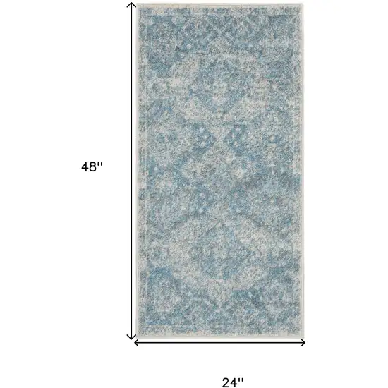 Ivory and Light Blue Oriental Distressed Area Rug Photo 3