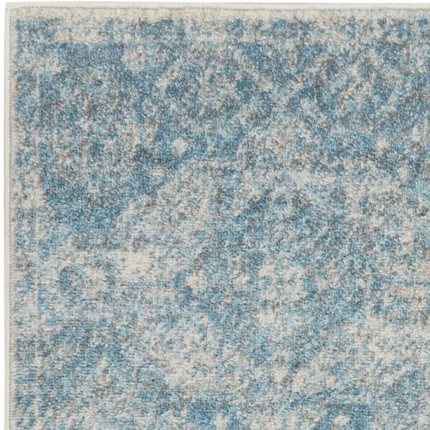 Ivory and Light Blue Oriental Distressed Area Rug Photo 6